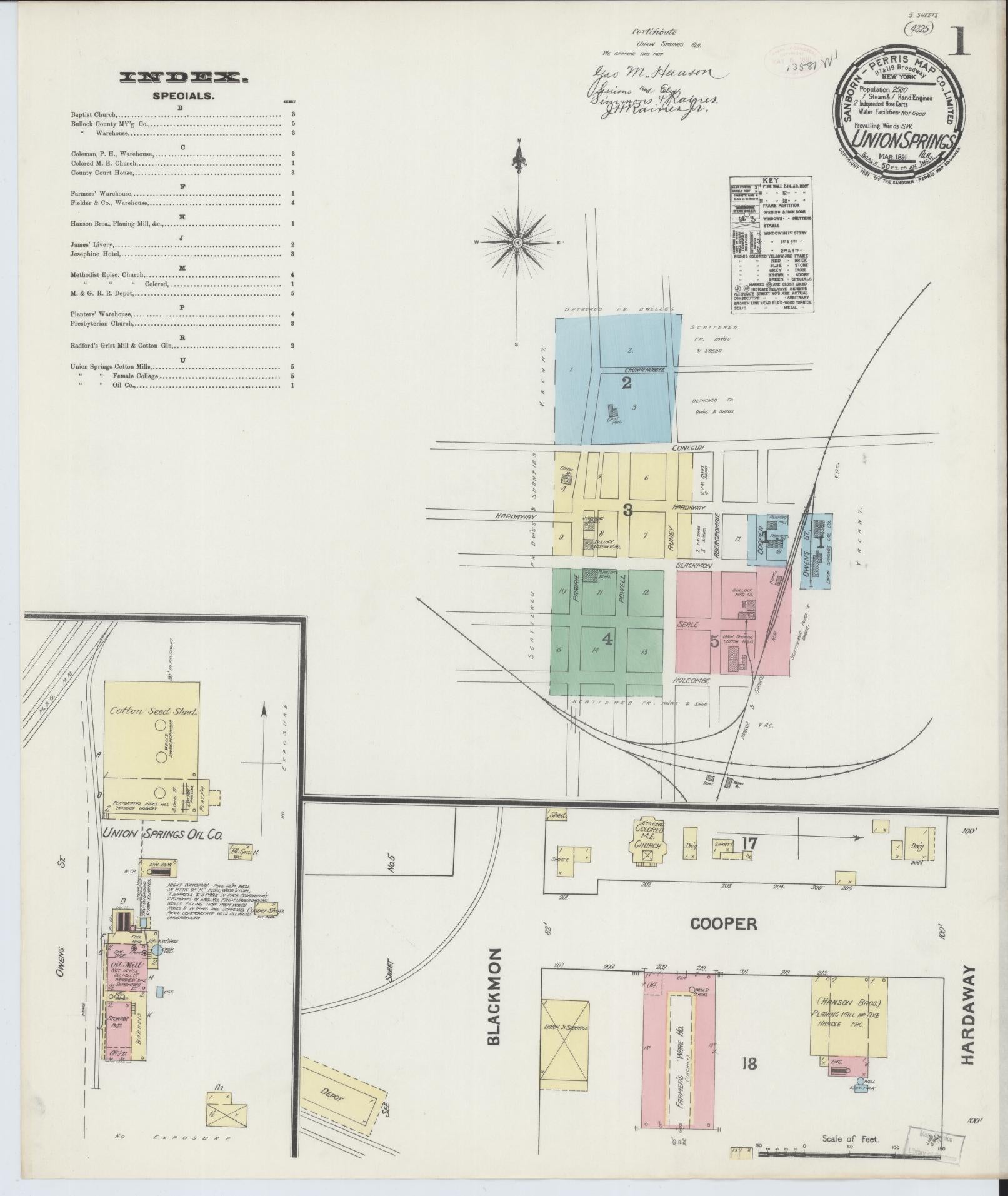Sanborn Fire Insurance Map from Union Springs, Bullock County, Alabama (1891), Sheet #0001 - Complete Map Set gallery image, historic Sanborn map, vintage wall art, Alabama Alabama