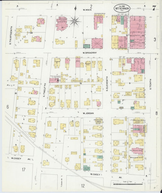 Sanborn Fire Insurance Map from Mount Vernon, Jefferson County, Illinois (1908), Sheet #0007 - Historic Sanborn Fire Insurance Map Print, vintage old map wall art, antique decor, genealogy gift, Illinois Illinois map