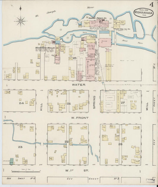 Sanborn Fire Insurance Map from Mishawaka, Saint Joseph County, Indiana (1886), Sheet #0004 - Historic Sanborn Fire Insurance Map Print, vintage old map wall art, antique decor, genealogy gift, Indiana Indiana map