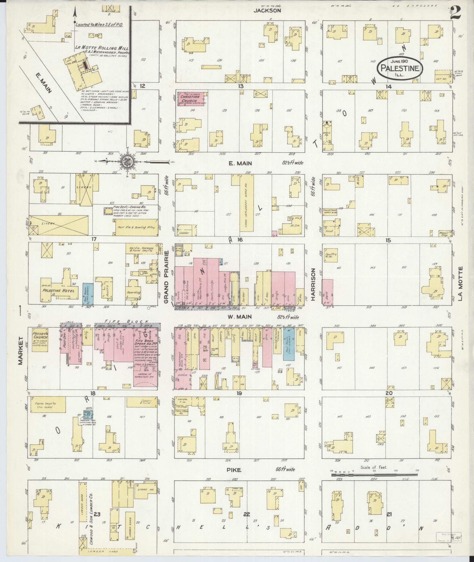 Sanborn Fire Insurance Map from Palestine, Crawford County, Illinois (1910), Sheet #0002 - Historic Sanborn Fire Insurance Map Print, vintage old map wall art, antique decor, genealogy gift, Illinois Illinois map