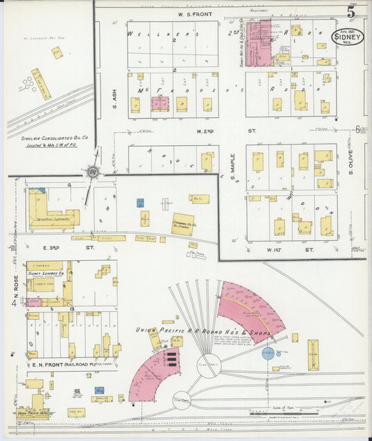Sanborn Fire Insurance Map from Sidney, Cheyenne County, Nebraska (1921), Sheet #0005 - Historic Sanborn Fire Insurance Map Print, vintage old map wall art, antique decor, genealogy gift, Nebraska Nebraska map