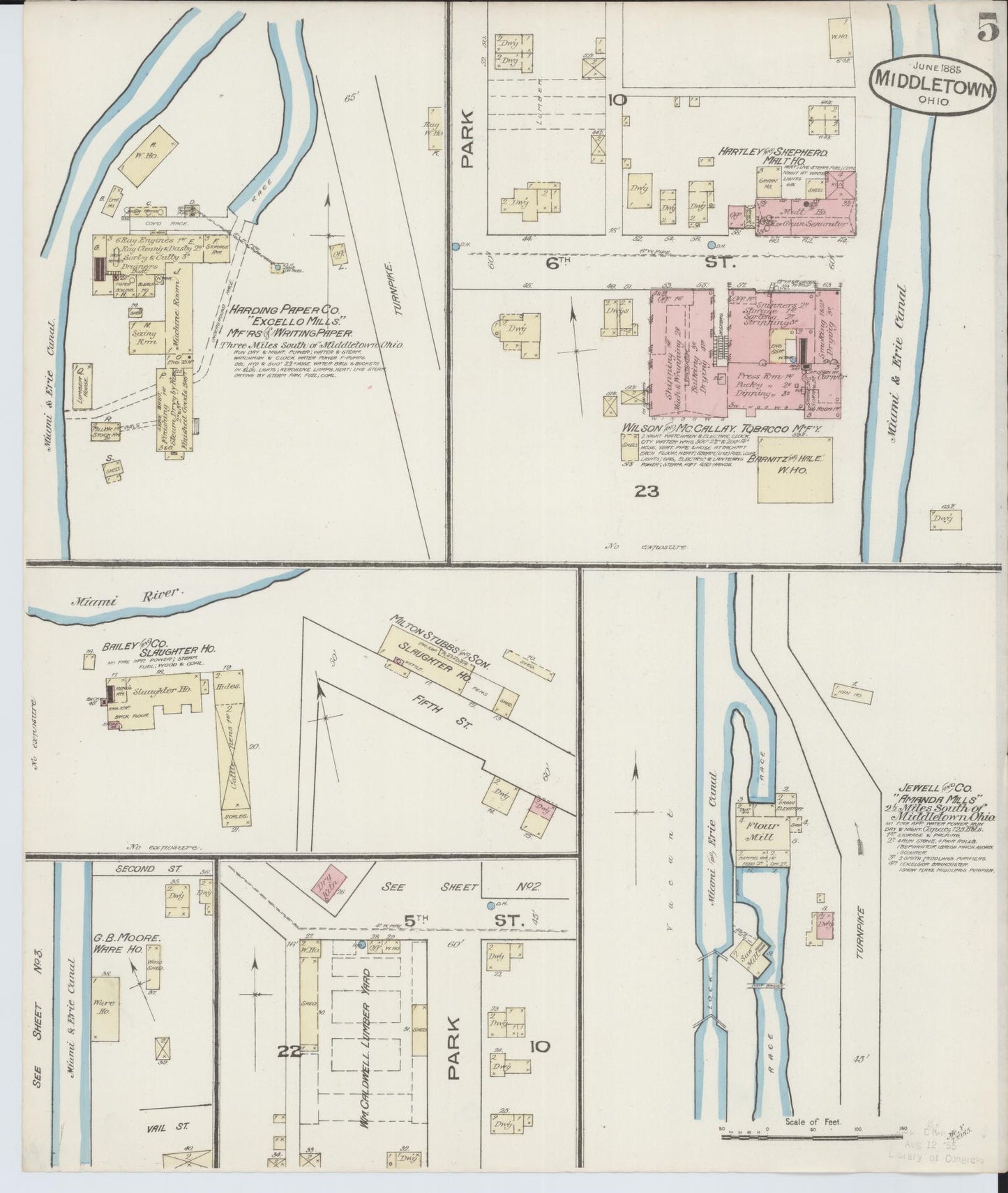 Sanborn Fire Insurance Map from Middletown, Butler County, Ohio (1885), Sheet #0005 - Complete Map Set gallery image, historic Sanborn map, vintage wall art, Ohio Ohio