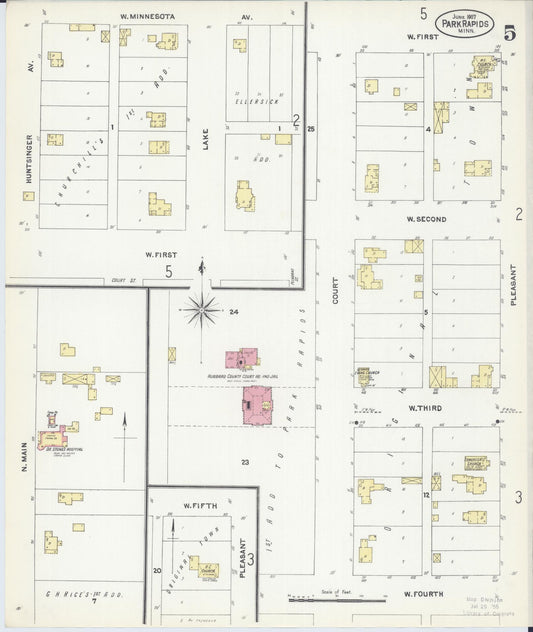 Sanborn Fire Insurance Map from Park Rapids, Hubbard County, Minnesota (1907), Sheet #0005 - Historic Sanborn Fire Insurance Map Print, vintage old map wall art, antique decor, genealogy gift, Minnesota Minnesota map