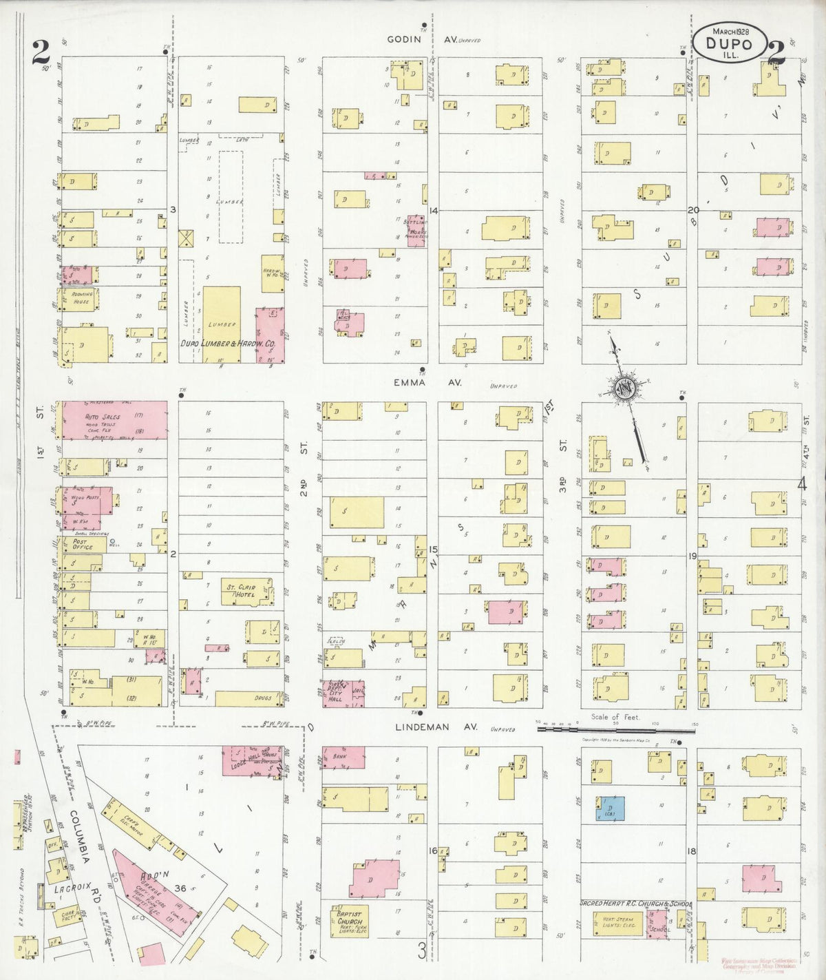 Sanborn Fire Insurance Map from Dupo, Saint Clair County, Illinois (1928), Sheet #0002 - Historic Sanborn Fire Insurance Map Print, vintage old map wall art, antique decor, genealogy gift, Illinois Illinois map