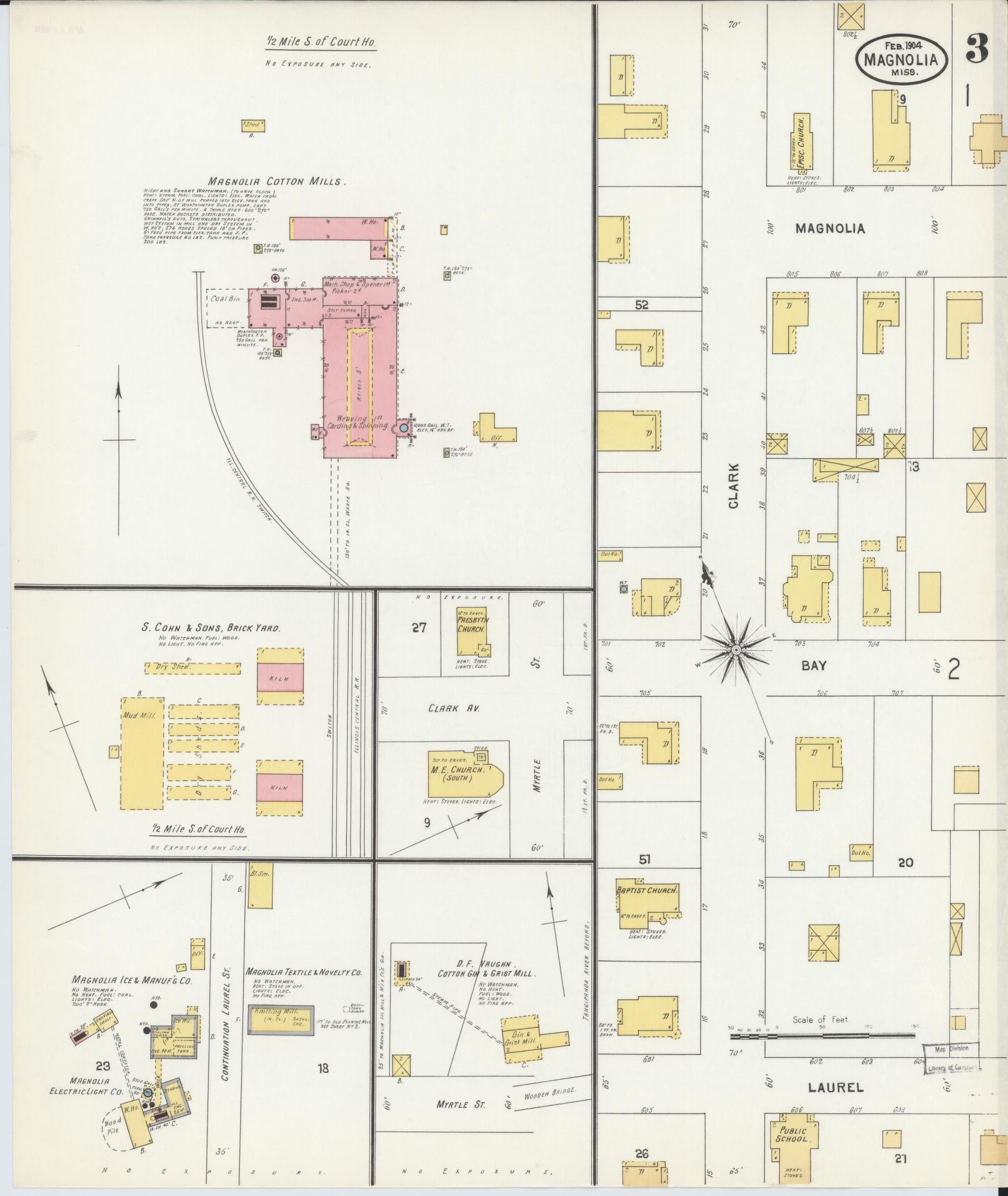 Sanborn Fire Insurance Map from Magnolia, Pike County, Mississippi (1904), Sheet #0003 - Complete Map Set gallery image, historic Sanborn map, vintage wall art, Mississippi Mississippi