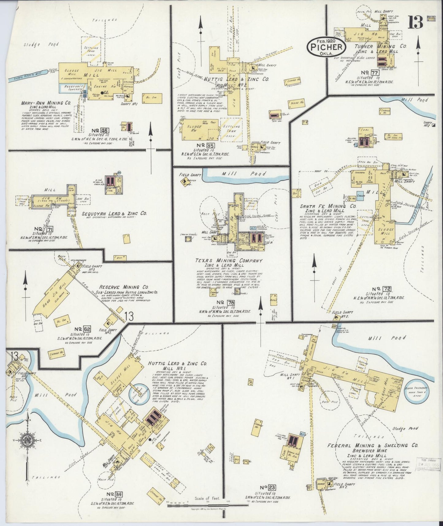 Sanborn Fire Insurance Map from Picher, Ottawa County, Oklahoma (1920), Sheet #0013 - Complete Map Set gallery image, historic Sanborn map, vintage wall art, Oklahoma Oklahoma