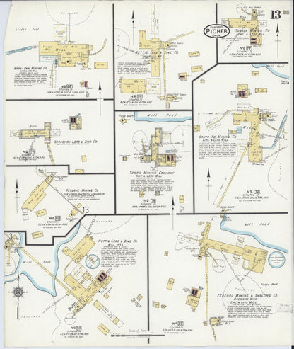 Sanborn Fire Insurance Map from Picher, Ottawa County, Oklahoma (1920), Sheet #0013 - Complete Map Set gallery image, historic Sanborn map, vintage wall art, Oklahoma Oklahoma