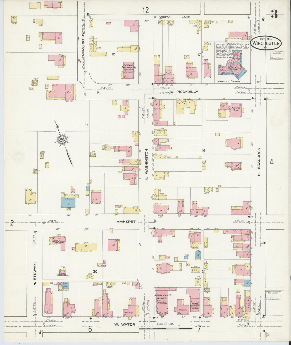 Sanborn Fire Insurance Map from Winchester, Independent Cities, Virginia (1912), Sheet #0003 - Complete Map Set gallery image, historic Sanborn map, vintage wall art, Virginia Virginia