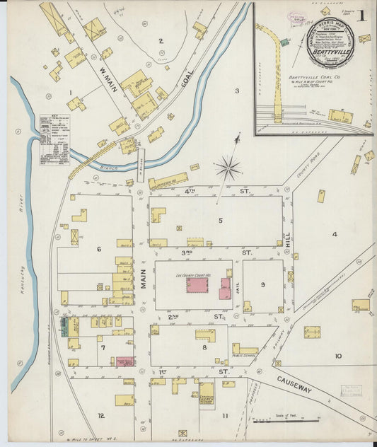 Sanborn Fire Insurance Map from Beattyville, Lee County, Kentucky (1893), Sheet #0001 - Historic Sanborn Fire Insurance Map Print, vintage old map wall art, antique decor, genealogy gift, Kentucky Kentucky map