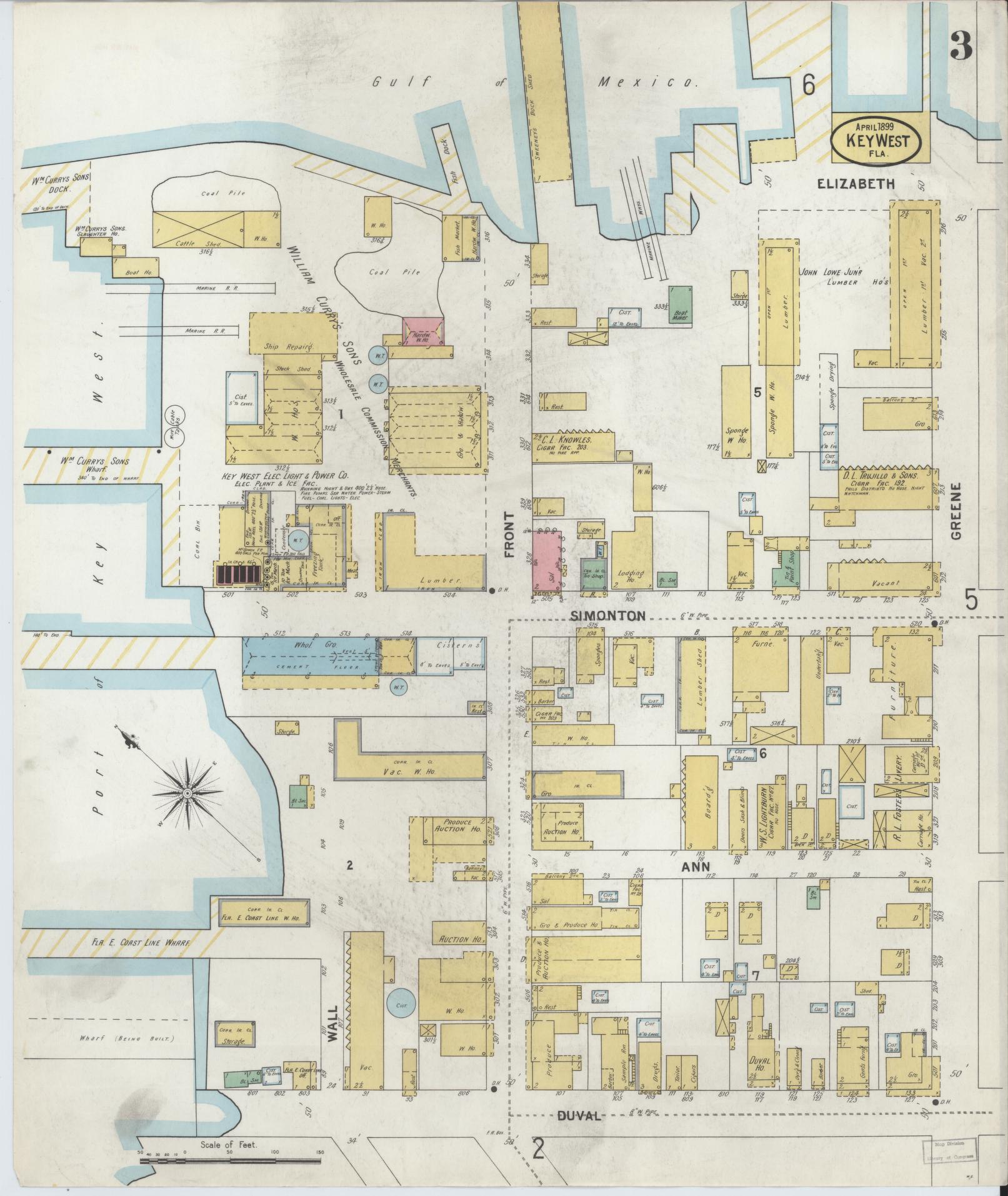 Sanborn Fire Insurance Map from Key West, Monroe County, Florida (1899), Sheet #0003 - Complete Map Set gallery image, historic Sanborn map, vintage wall art, Florida Florida