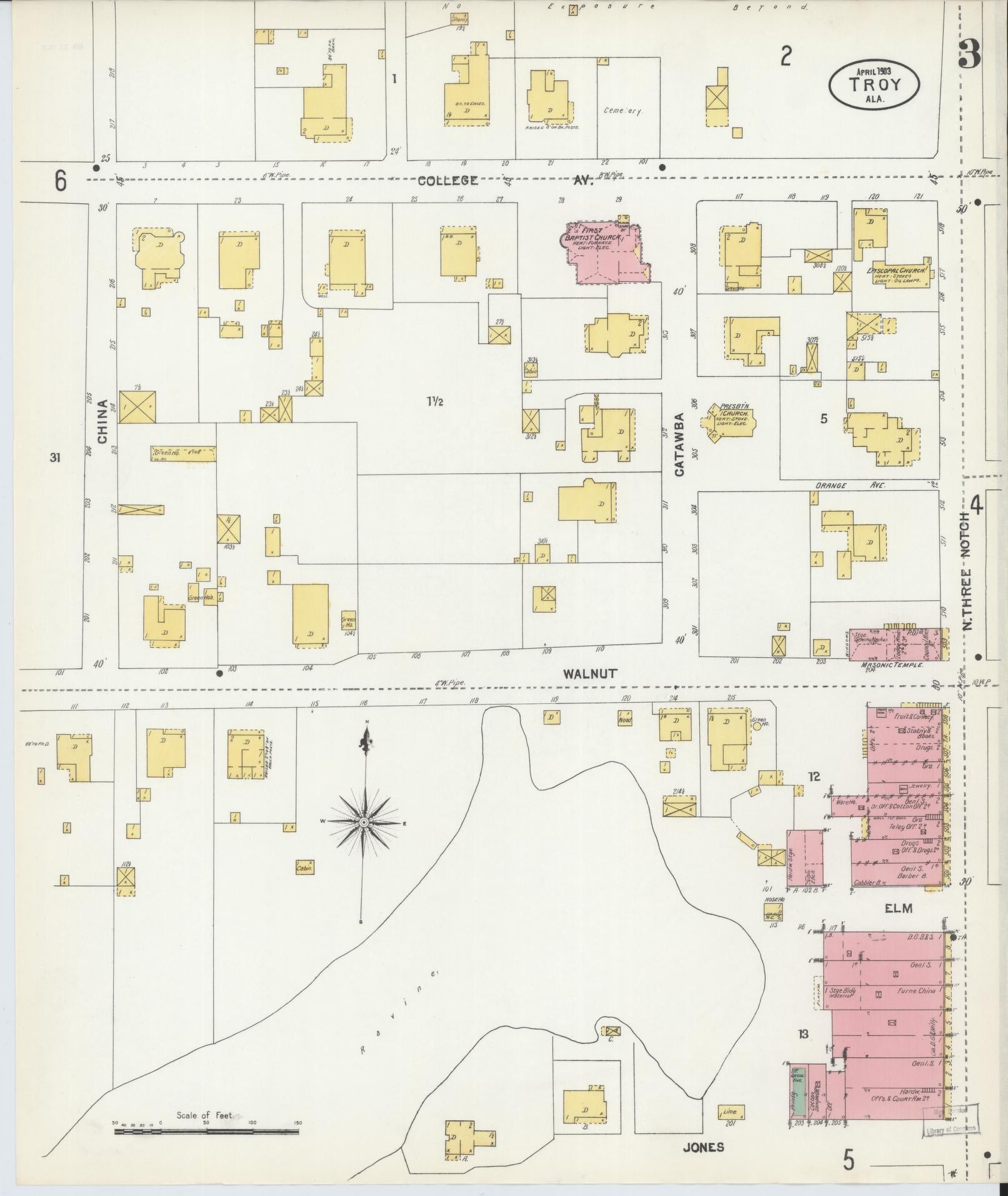Sanborn Fire Insurance Map from Troy, Pike County, Alabama (1903), Sheet #0003 - Historic Sanborn Fire Insurance Map Print, vintage old map wall art, antique decor, genealogy gift, Alabama Alabama map
