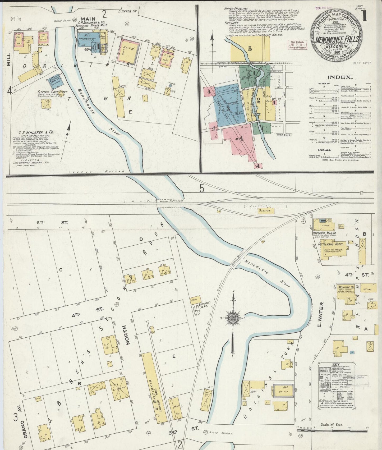 Sanborn Fire Insurance Map from Menomonee Falls, Waukesha County, Wisconsin (1910), Sheet #0001 - Complete Map Set gallery image, historic Sanborn map, vintage wall art, Wisconsin Wisconsin