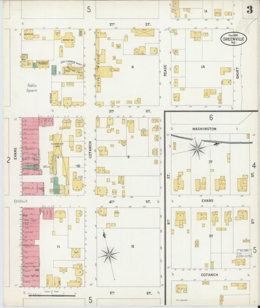 Sanborn Fire Insurance Map from Greenville, Pitt County, North Carolina (1900), Sheet #0003 - Historic Sanborn Fire Insurance Map Print, vintage old map wall art, antique decor, genealogy gift, North Carolina North Carolina map
