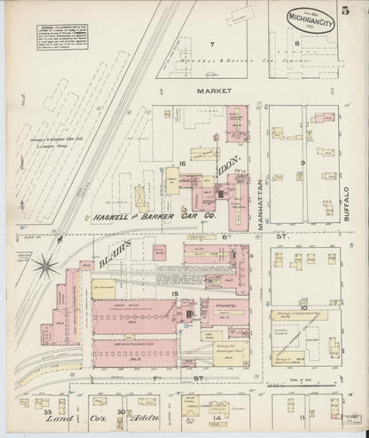 Sanborn Fire Insurance Map from Michigan City, La Porte  County, Indiana (1884), Sheet #0005 - Historic Sanborn Fire Insurance Map Print, vintage old map wall art, antique decor, genealogy gift, Michigan Michigan map