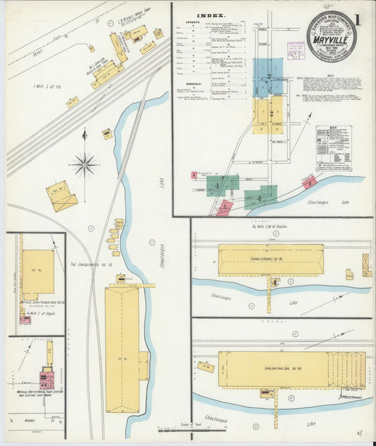 Sanborn Fire Insurance Map from Mayville, Chautauqua County, New York (1905), Sheet #0001 - Historic Sanborn Fire Insurance Map Print, vintage old map wall art, antique decor, genealogy gift, New York New York map