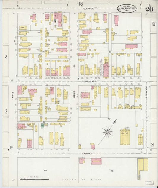 Sanborn Fire Insurance Map from Jeffersonville, Clark County, Indiana (1898), Sheet #0020 - Historic Sanborn Fire Insurance Map Print, vintage old map wall art, antique decor, genealogy gift, Indiana Indiana map