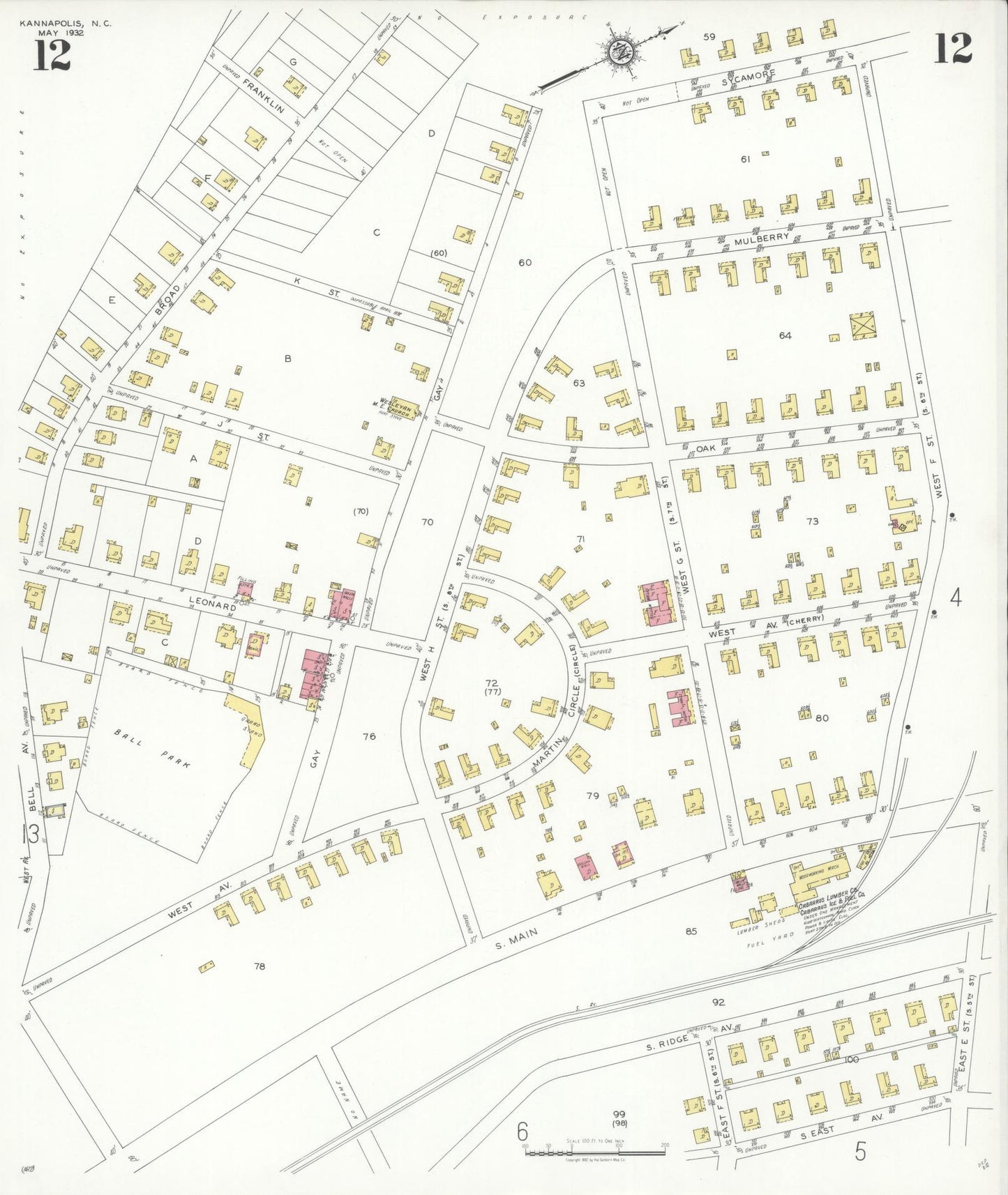 Sanborn Fire Insurance Map from Kannapolis, Rowan And Cabarrus Counties, North Carolina (1932), Sheet #0012 - Complete Map Set gallery image, historic Sanborn map, vintage wall art, North Carolina North Carolina