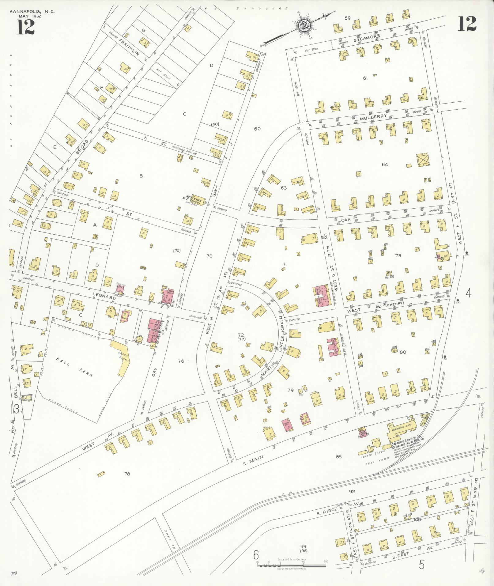 Sanborn Fire Insurance Map from Kannapolis, Rowan And Cabarrus Counties, North Carolina (1932), Sheet #0012 - Complete Map Set gallery image, historic Sanborn map, vintage wall art, North Carolina North Carolina