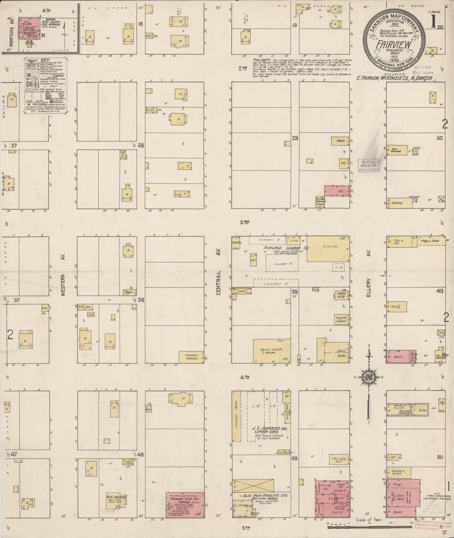 Sanborn Fire Insurance Map from Fairview, Richland County, Montana (1920), Sheet #0001 - Complete Map Set gallery image, historic Sanborn map, vintage wall art, North Dakota North Dakota