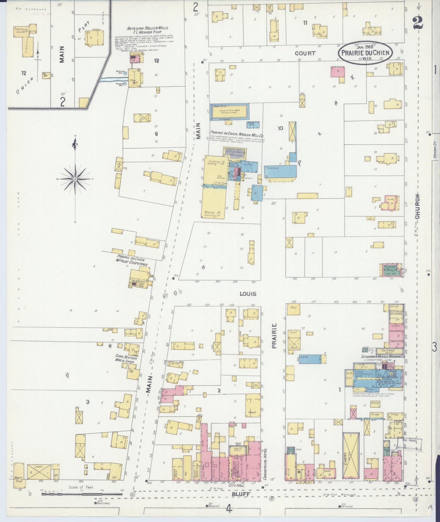 Sanborn Fire Insurance Map from Prairie du Chien, Crawford County, Wisconsin (1905), Sheet #0002 - Complete Map Set gallery image, historic Sanborn map, vintage wall art, Wisconsin Wisconsin