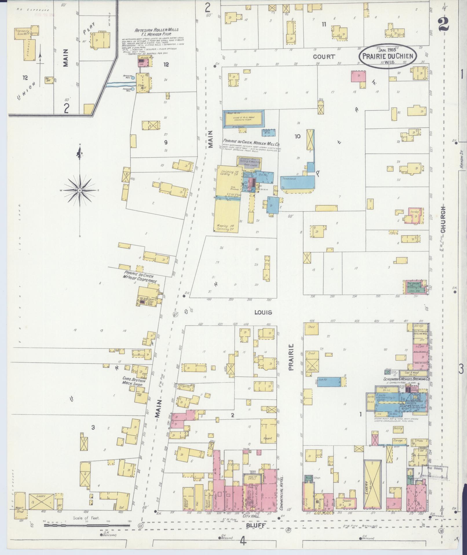 Sanborn Fire Insurance Map from Prairie du Chien, Crawford County, Wisconsin (1905), Sheet #0002 - Complete Map Set gallery image, historic Sanborn map, vintage wall art, Wisconsin Wisconsin