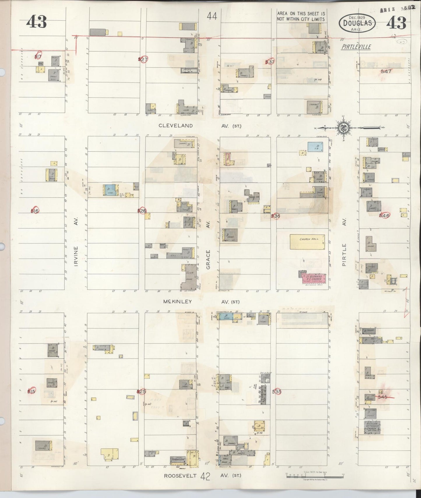 Sanborn Fire Insurance Map from Douglas, Cochise County, Arizona (1947), Sheet #0043 - Historic Sanborn Fire Insurance Map Print, vintage old map wall art, antique decor, genealogy gift, Arizona Arizona map
