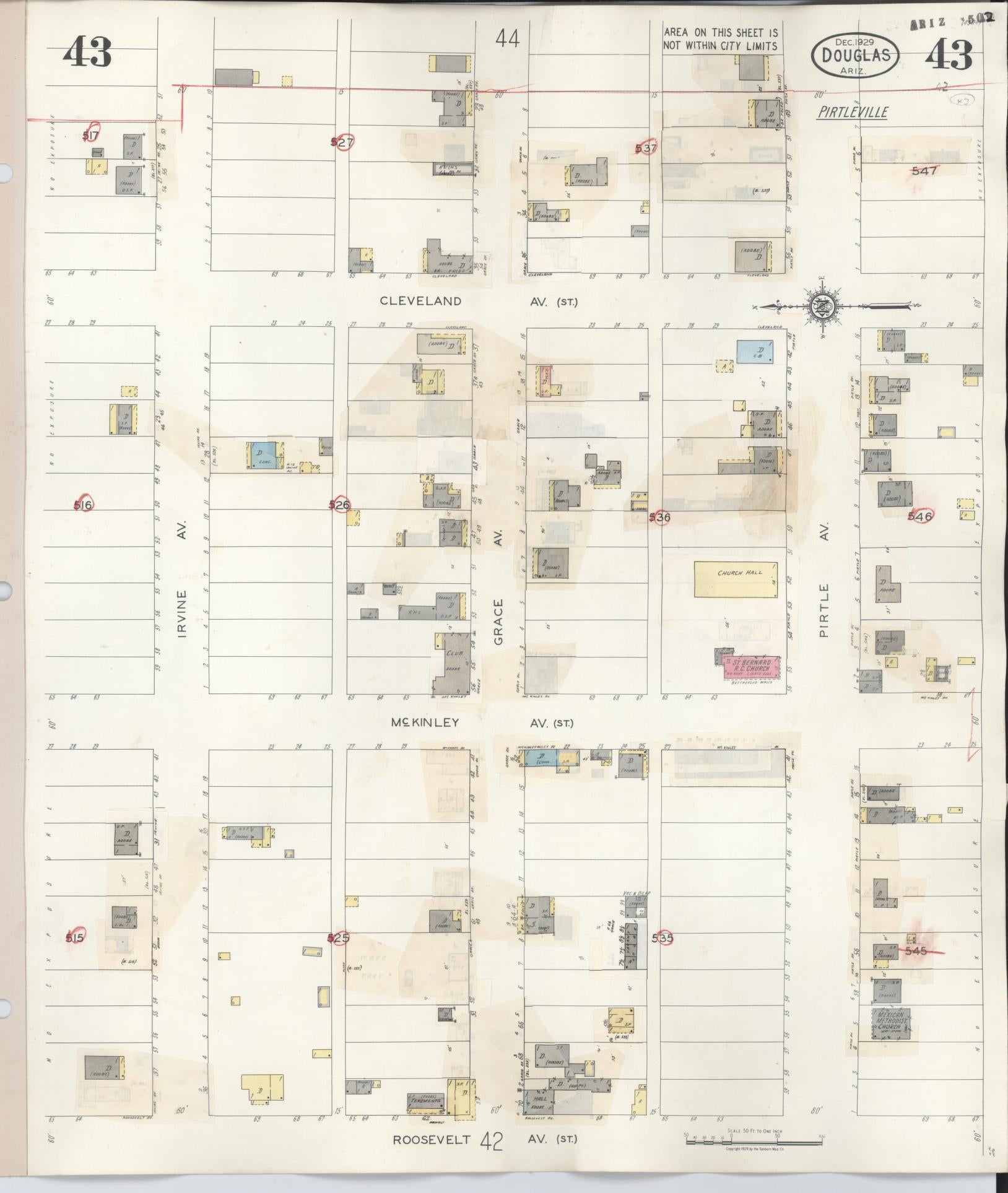 Sanborn Fire Insurance Map from Douglas, Cochise County, Arizona (1947), Sheet #0043 - Historic Sanborn Fire Insurance Map Print, vintage old map wall art, antique decor, genealogy gift, Arizona Arizona map