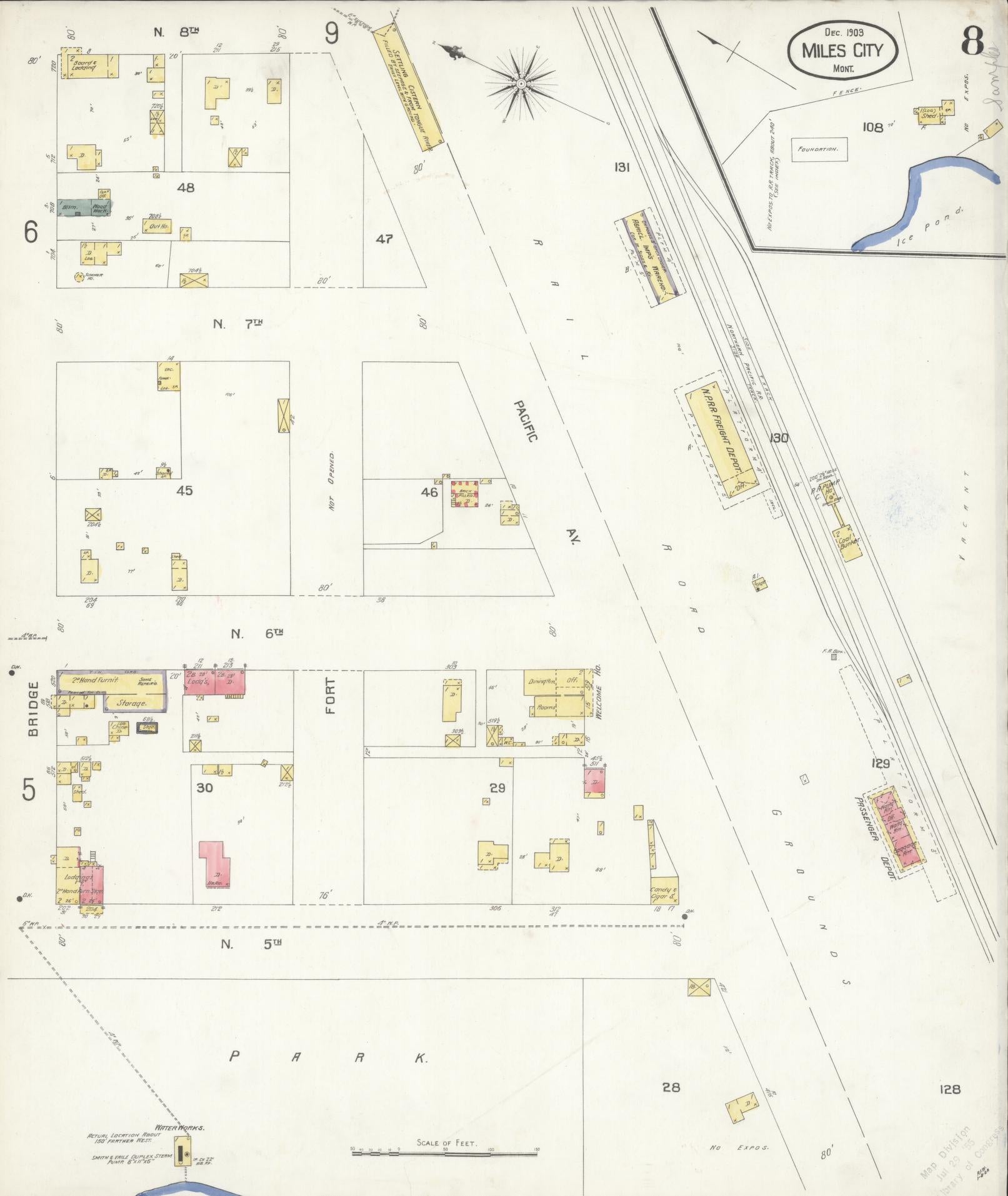 Sanborn Fire Insurance Map from Miles City, Custer County, Montana (1904), Sheet #0008 - Historic Sanborn Fire Insurance Map Print, vintage old map wall art, antique decor, genealogy gift, Montana Montana map