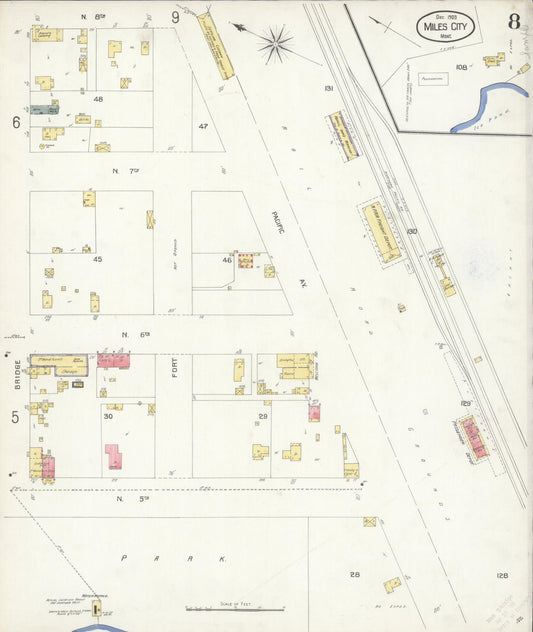 Sanborn Fire Insurance Map from Miles City, Custer County, Montana (1904), Sheet #0008 - Historic Sanborn Fire Insurance Map Print, vintage old map wall art, antique decor, genealogy gift, Montana Montana map