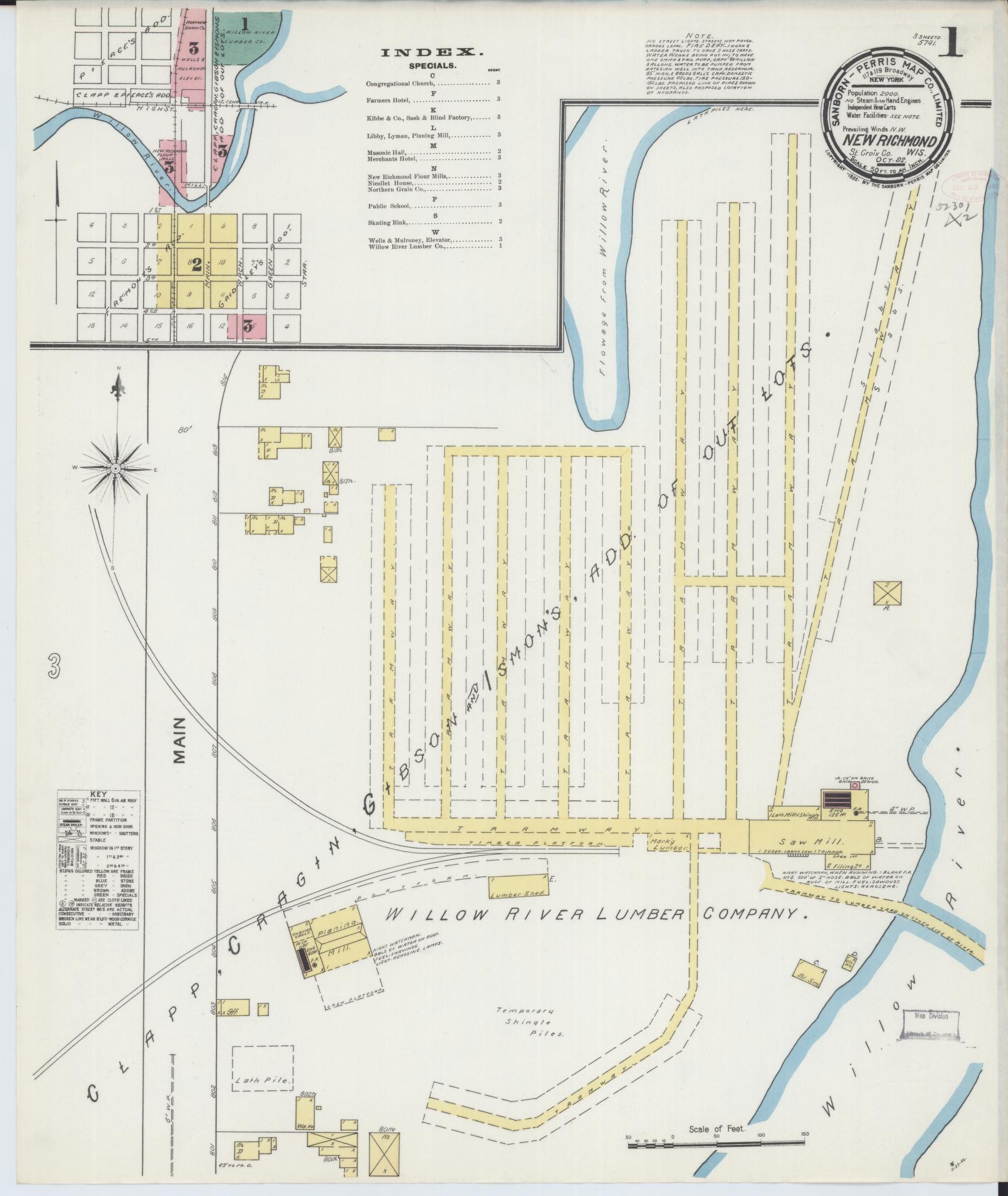 Sanborn Fire Insurance Map from New Richmond, St. Croix County, Wisconsin (1892), Sheet #0001 - Complete Map Set gallery image, historic Sanborn map, vintage wall art, Wisconsin Wisconsin