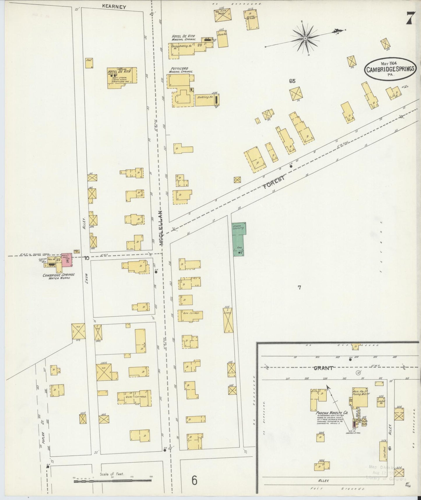 Sanborn Fire Insurance Map from Cambridge Springs, Crawford County, Pennsylvania (1904), Sheet #0007 - Historic Sanborn Fire Insurance Map Print, vintage old map wall art, antique decor, genealogy gift, Pennsylvania Pennsylvania map