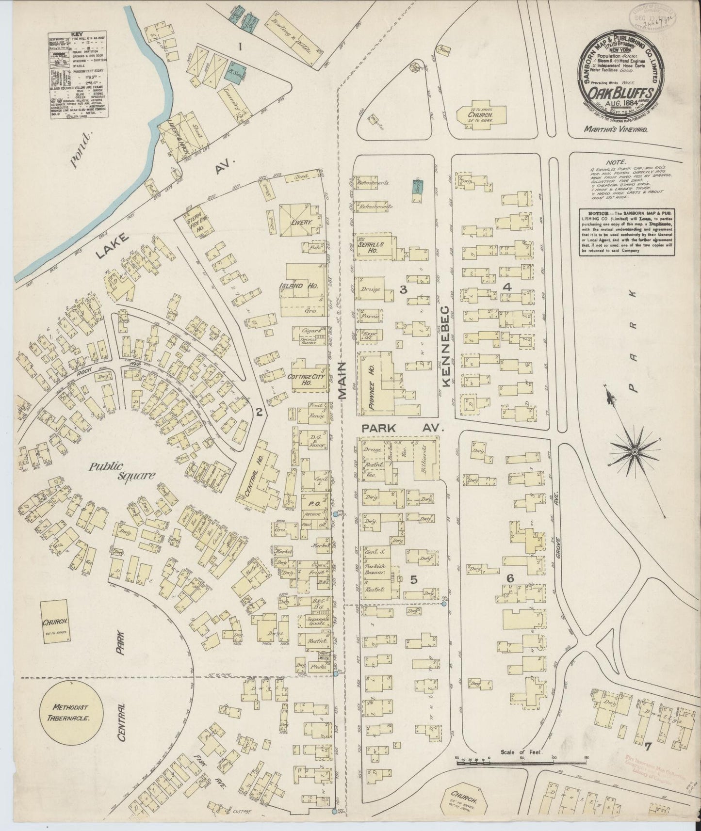 Sanborn Fire Insurance Map from Oak Bluffs, Dukes County, Massachusetts (1884), Sheet #0001 - Historic Sanborn Fire Insurance Map Print, vintage old map wall art, antique decor, genealogy gift, Massachusetts Massachusetts map