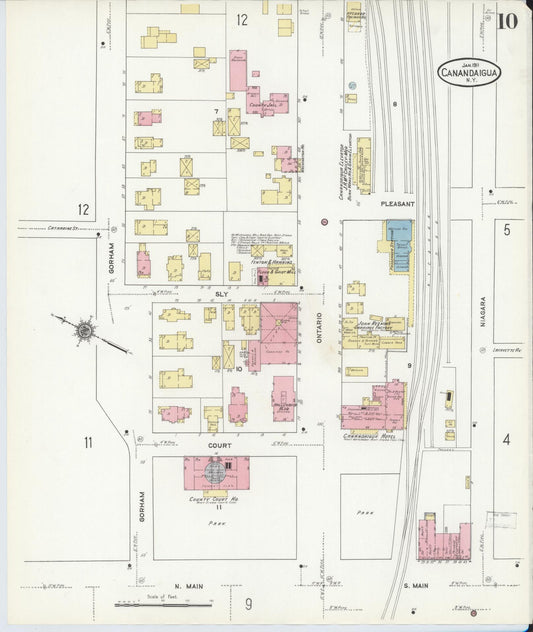 Sanborn Fire Insurance Map from Canandaigua, Ontario County, New York (1911), Sheet #0010 - Historic Sanborn Fire Insurance Map Print, vintage old map wall art, antique decor, genealogy gift, New York New York map