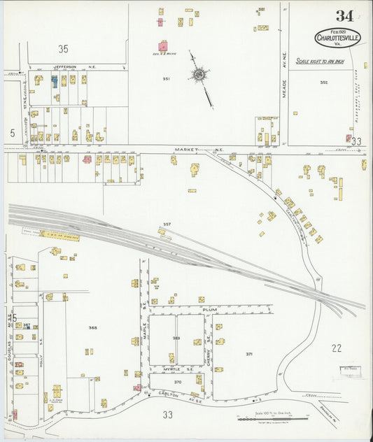 Sanborn Fire Insurance Map from Charlottesville, Independent Cities, Virginia (1920), Sheet #0034 - Historic Sanborn Fire Insurance Map Print, vintage old map wall art, antique decor, genealogy gift, Virginia Virginia map