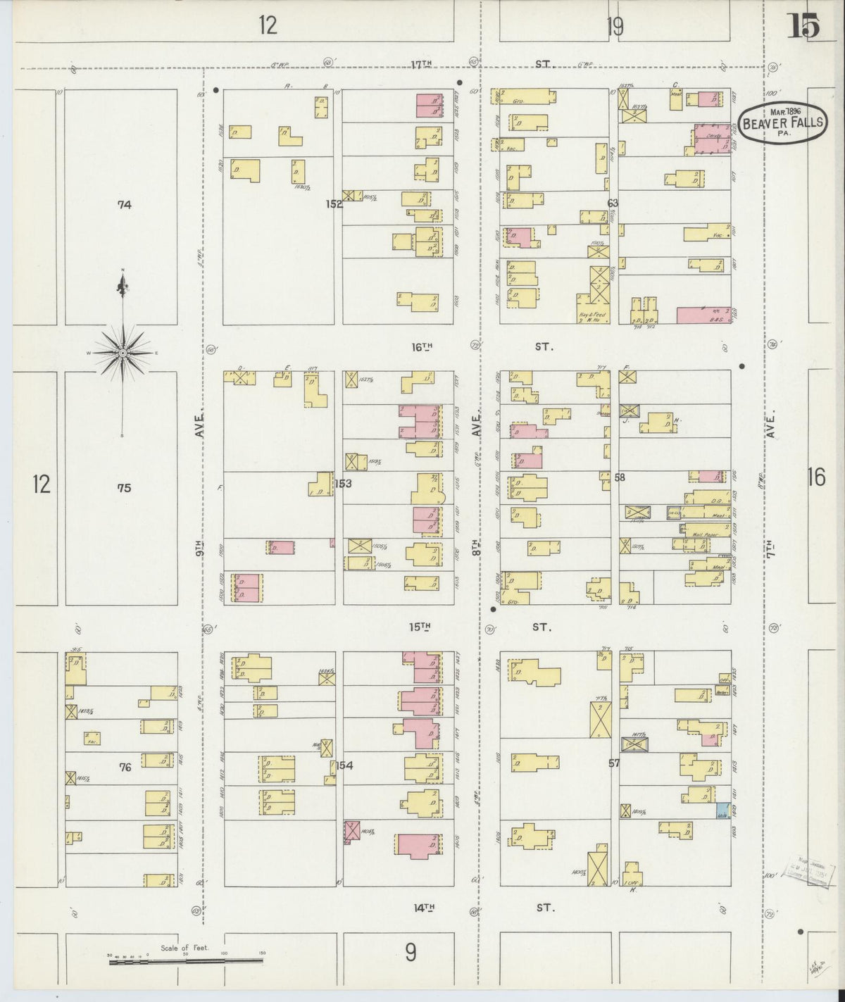 Sanborn Fire Insurance Map from Beaver Falls, Beaver County, Pennsylvania (1896), Sheet #0015 - Complete Map Set gallery image, historic Sanborn map, vintage wall art, Pennsylvania Pennsylvania