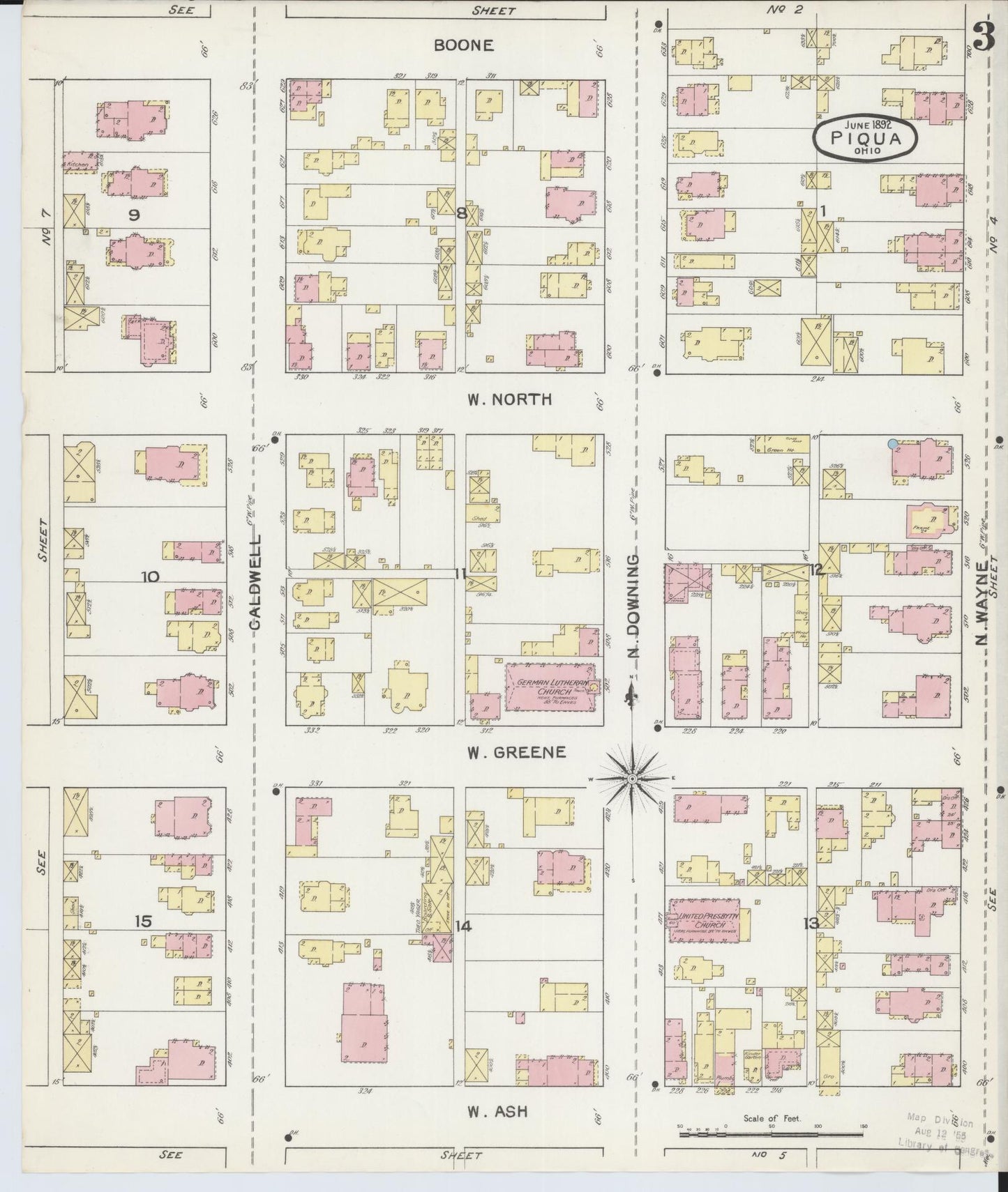 Sanborn Fire Insurance Map from Piqua, Miami County, Ohio (1892), Sheet #0003 - Historic Sanborn Fire Insurance Map Print, vintage old map wall art, antique decor, genealogy gift, Ohio Ohio map