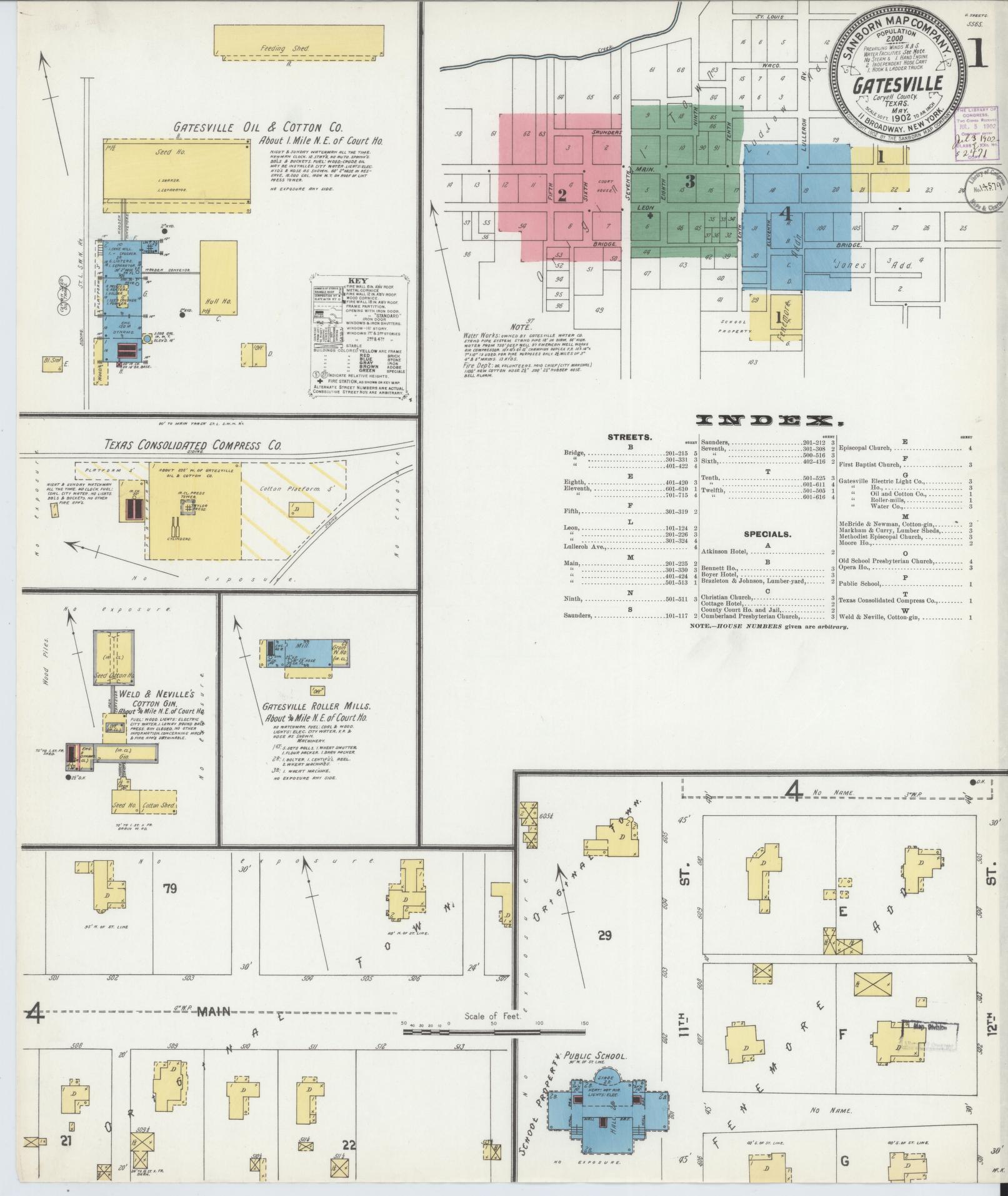 Sanborn Fire Insurance Map from Gatesville, Coryell County, Texas. (1902) – Historic Sanborn Fire Insurance Map Print