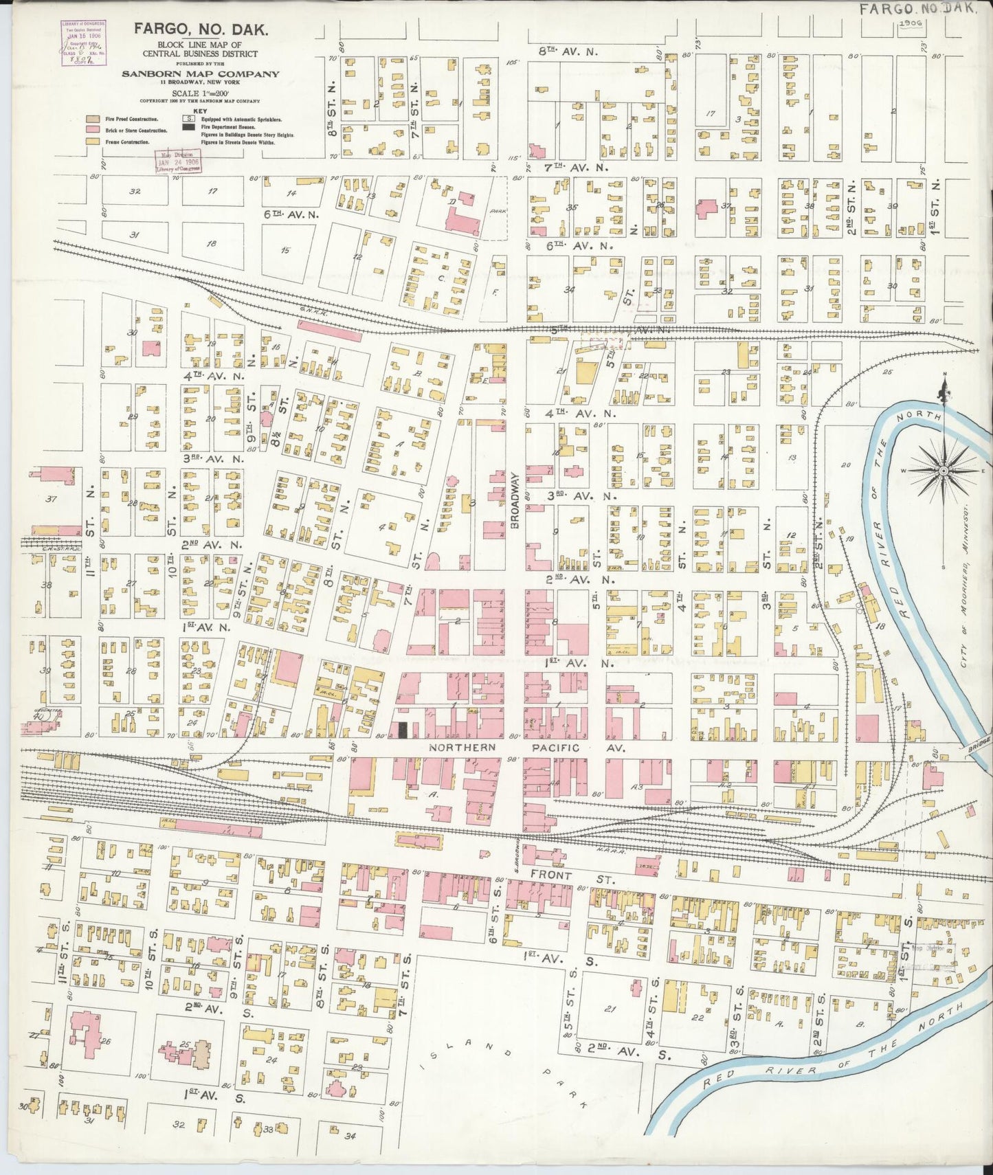 Sanborn Fire Insurance Map from Fargo, Cass County, North Dakota (1906), Sheet #0001 - Historic Sanborn Fire Insurance Map Print, vintage old map wall art, antique decor, genealogy gift, North Dakota North Dakota map