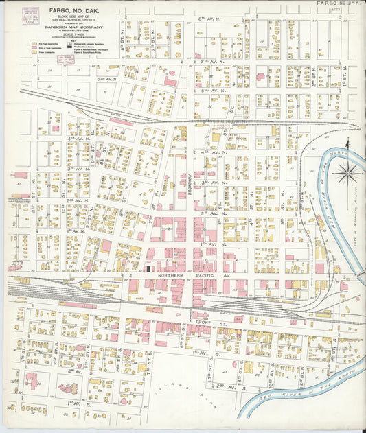 Sanborn Fire Insurance Map from Fargo, Cass County, North Dakota (1906), Sheet #0001 - Historic Sanborn Fire Insurance Map Print, vintage old map wall art, antique decor, genealogy gift, North Dakota North Dakota map