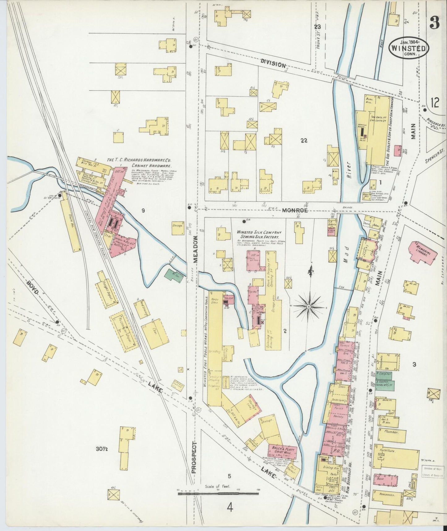 Sanborn Fire Insurance Map from Winsted, Litchfield County, Connecticut (1904), Sheet #0003 - Complete Map Set gallery image, historic Sanborn map, vintage wall art, Connecticut Connecticut
