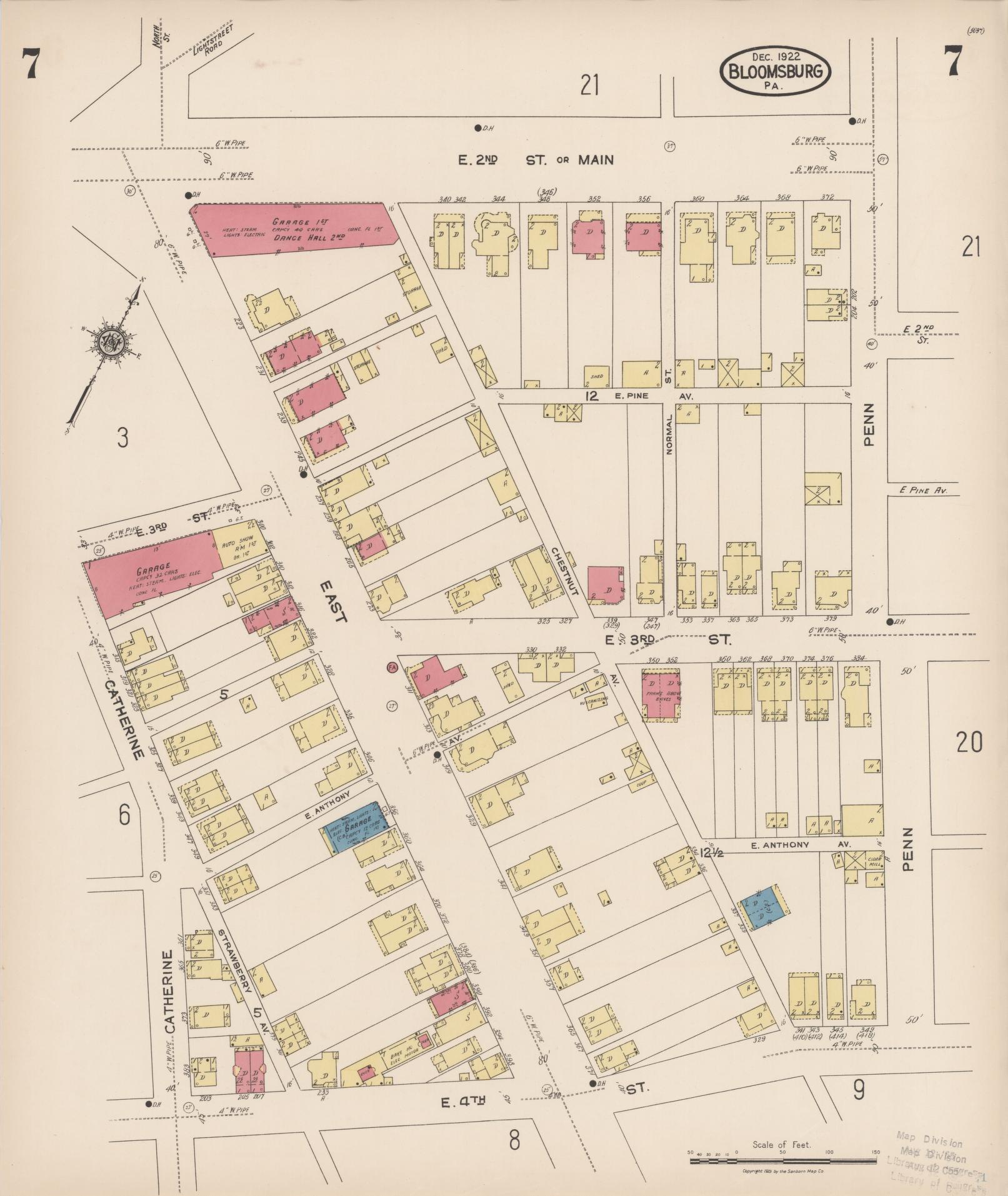 Sanborn Fire Insurance Map from Bloomsburg, Columbia County, Pennsylvania (1922), Sheet #0007 - Historic Sanborn Fire Insurance Map Print, vintage old map wall art, antique decor, genealogy gift, Pennsylvania Pennsylvania map