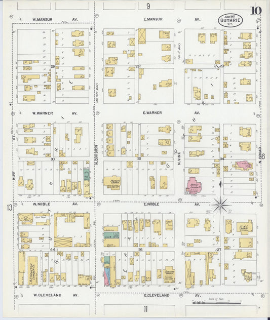 Sanborn Fire Insurance Map from Guthrie, Logan County, Oklahoma (1901), Sheet #0010 - Historic Sanborn Fire Insurance Map Print, vintage old map wall art, antique decor, genealogy gift, Oklahoma Oklahoma map