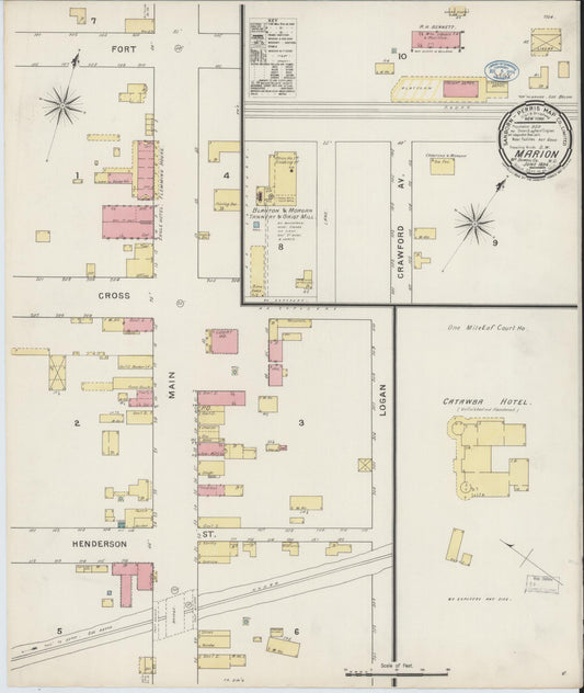 Sanborn Fire Insurance Map from Marion, Mcdowell County, North Carolina (1894), Sheet #0001 - Historic Sanborn Fire Insurance Map Print, vintage old map wall art, antique decor, genealogy gift, North Carolina North Carolina map