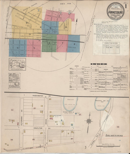 Sanborn Fire Insurance Map from Parkesburg, Chester County, Pennsylvania (1934), Sheet #0001 - Historic Sanborn Fire Insurance Map Print, vintage old map wall art, antique decor, genealogy gift, Pennsylvania Pennsylvania map
