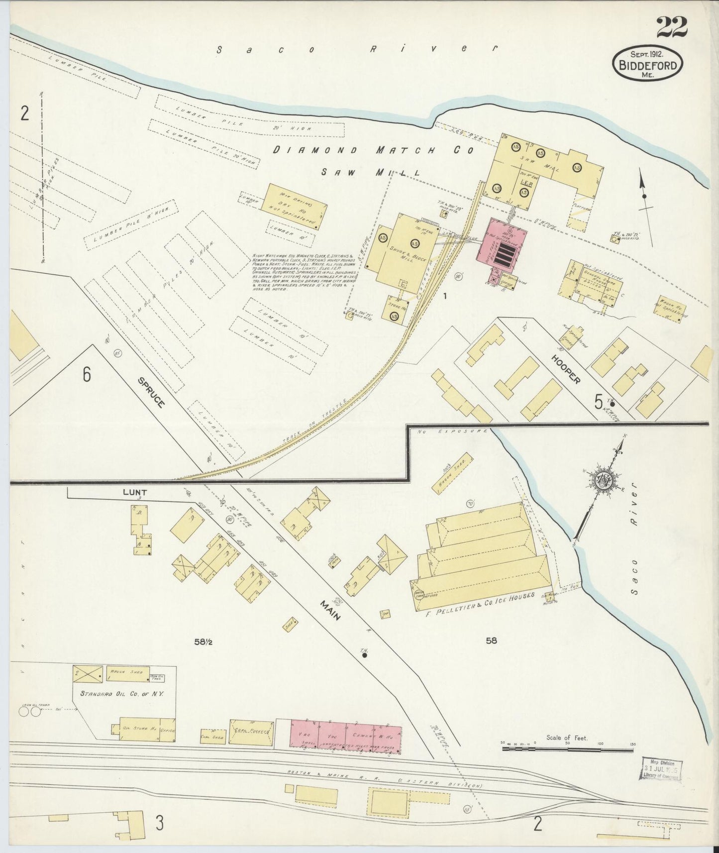 Sanborn Fire Insurance Map from Biddeford, York County, Maine (1912), Sheet #0022 - Complete Map Set gallery image, historic Sanborn map, vintage wall art, Maine Maine