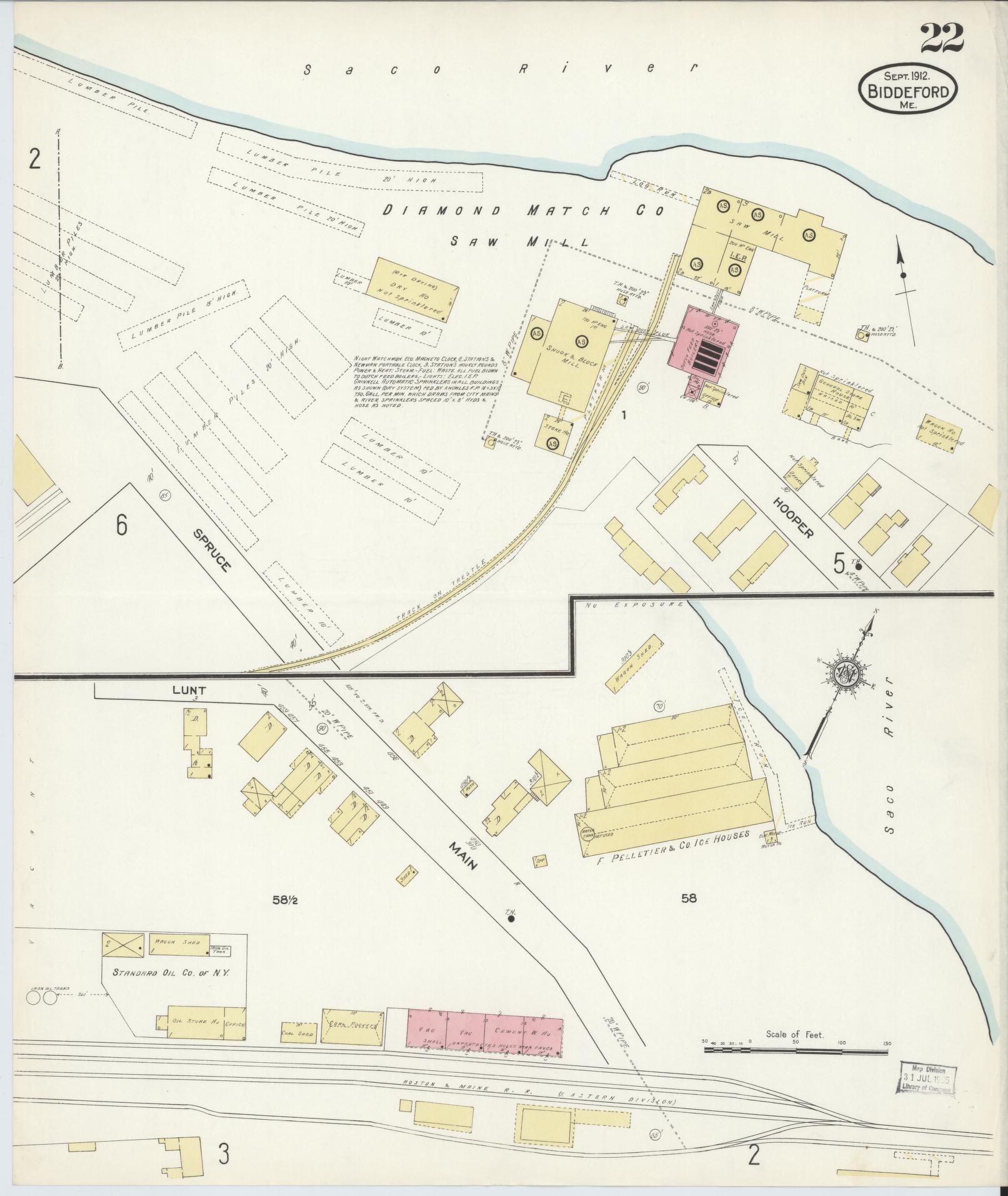 Sanborn Fire Insurance Map from Biddeford, York County, Maine (1912), Sheet #0022 - Complete Map Set gallery image, historic Sanborn map, vintage wall art, Maine Maine