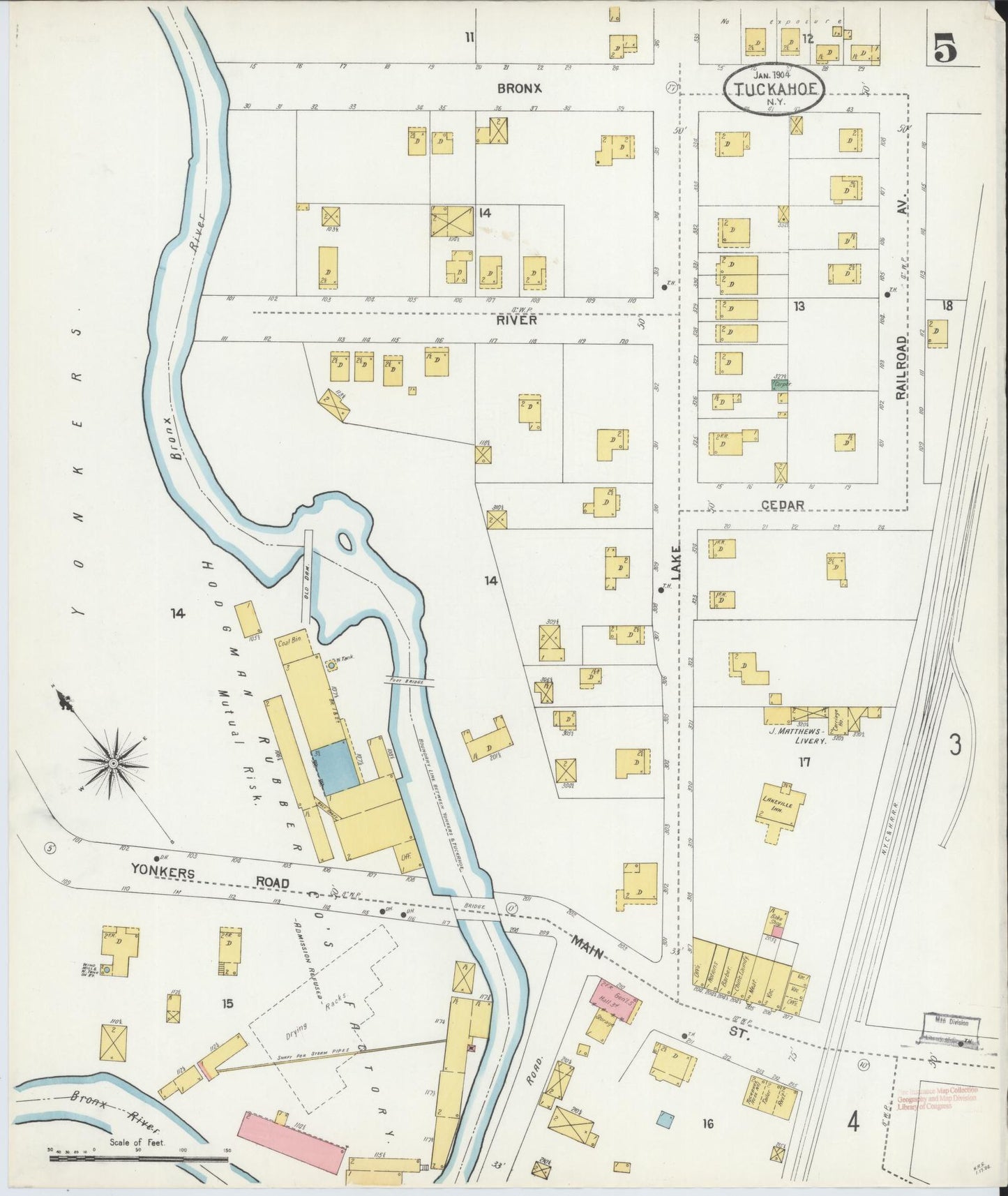 Sanborn Fire Insurance Map from Tuckahoe, Westchester County, New York (1904), Sheet #0005 - Historic Sanborn Fire Insurance Map Print, vintage old map wall art, antique decor, genealogy gift, New York New York map