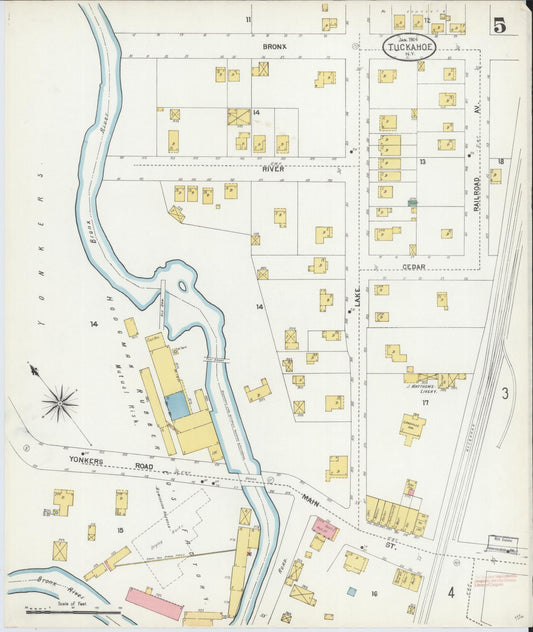 Sanborn Fire Insurance Map from Tuckahoe, Westchester County, New York (1904), Sheet #0005 - Historic Sanborn Fire Insurance Map Print, vintage old map wall art, antique decor, genealogy gift, New York New York map