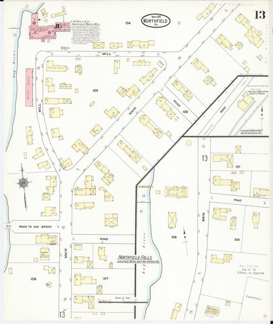 Sanborn Fire Insurance Map from Northfield, Washington County, Vermont (1910), Sheet #0013 - Historic Sanborn Fire Insurance Map Print, vintage old map wall art, antique decor, genealogy gift, Vermont Vermont map