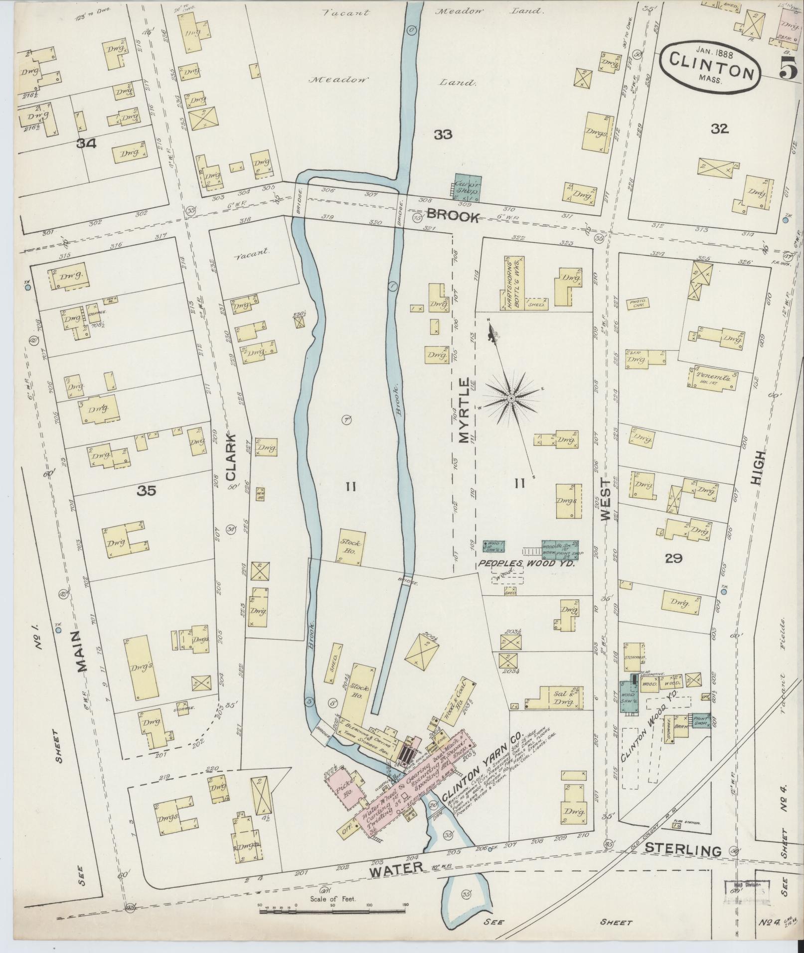 Sanborn Fire Insurance Map from Clinton, Worcester County, Massachusetts (1888), Sheet #0005 - Complete Map Set gallery image, historic Sanborn map, vintage wall art, Massachusetts Massachusetts